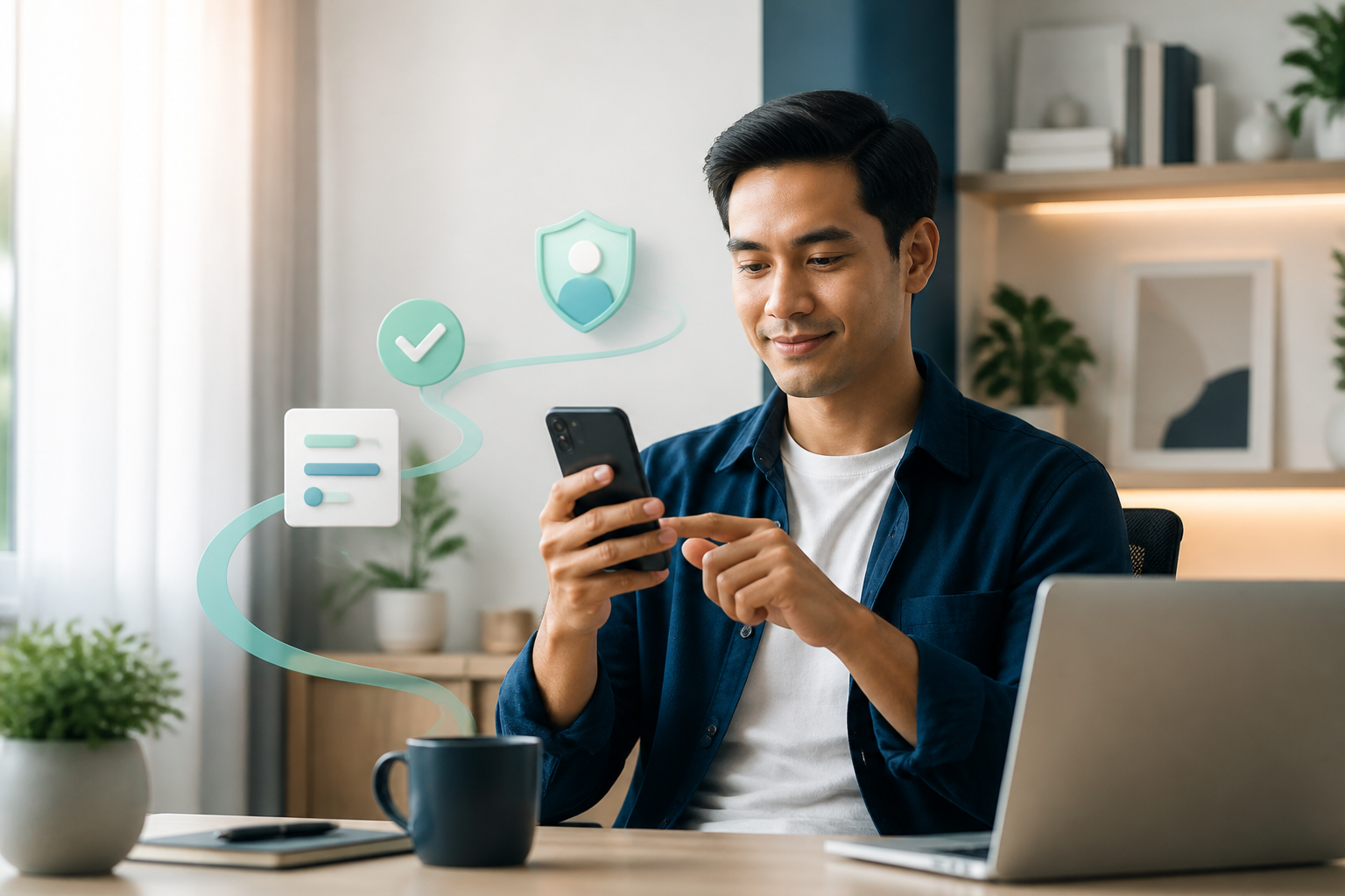 Pelanggan menggunakan telefon untuk permohonan kewangan yang selamat